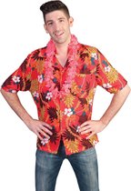 Funny Fashion - Hawaii & Carribean & Tropisch Kostuum - Rood-Bont Hawaii Hemd - Rood - Maat 48-50 - Carnavalskleding - Verkleedkleding