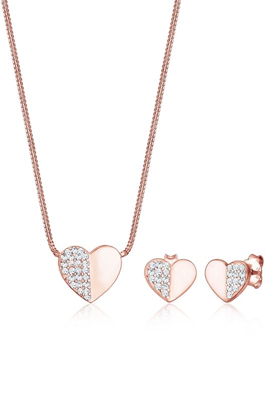 Elli Dames Sieraden Set Dames hart set met kristallen in 925 sterling zilver