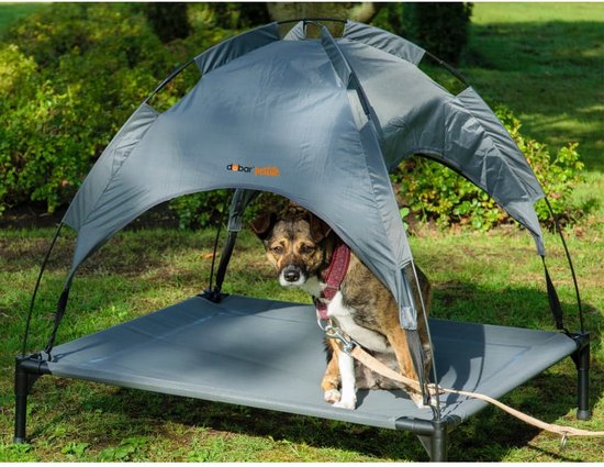 TJSOULER Hondenbed voor buiten met afneembare bloster, verkoelend verhoogd hondenbed voor kleine tot middelgrote honden, wasbaar netweefsel, voor huis en tuin, M, grijs