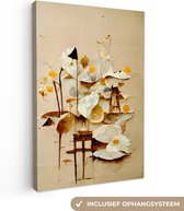 Canvas Schilderij Bloemen - Wit - Planten - Vintage - 80x120 cm - Wanddecoratie
