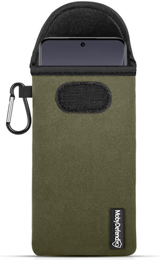 Hoesje voor Xiaomi 13 Pro - MobyDefend Neopreen Pouch Met Karabijnhaak - Insteekhoesje - Riemlus Hoesje - Groen - GSM Hoesje - Telefoonhoesje Geschikt Voor: Xiaomi 13 Pro
