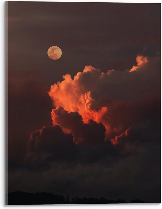 Acrylglas - Maan bij Wolken - 30x40 cm Foto op Acrylglas (Wanddecoratie op Acrylaat)