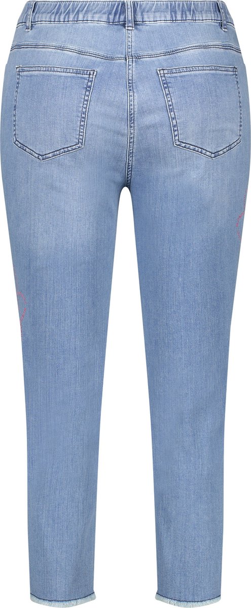 Samoon skinny jeans BettyJeans met all over print geel/blauw