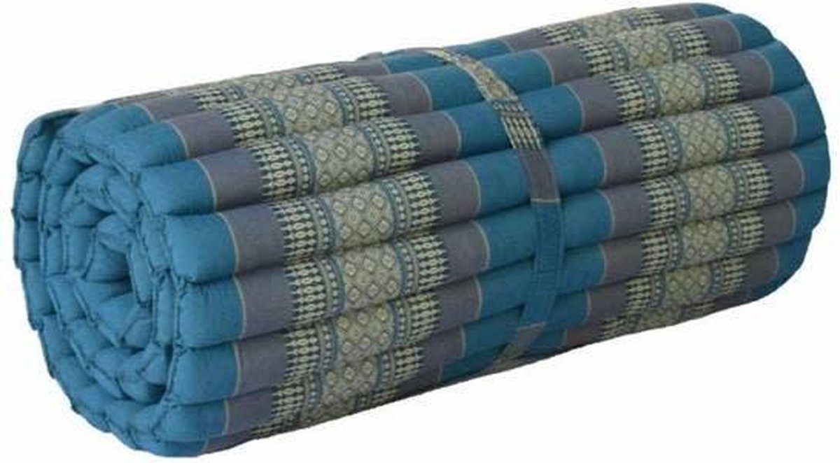 Fine Asianliving Thaise Meditatiemat Vloerkussen 80x200cm Oprolbaar Blauw Meditatie Mat Matras