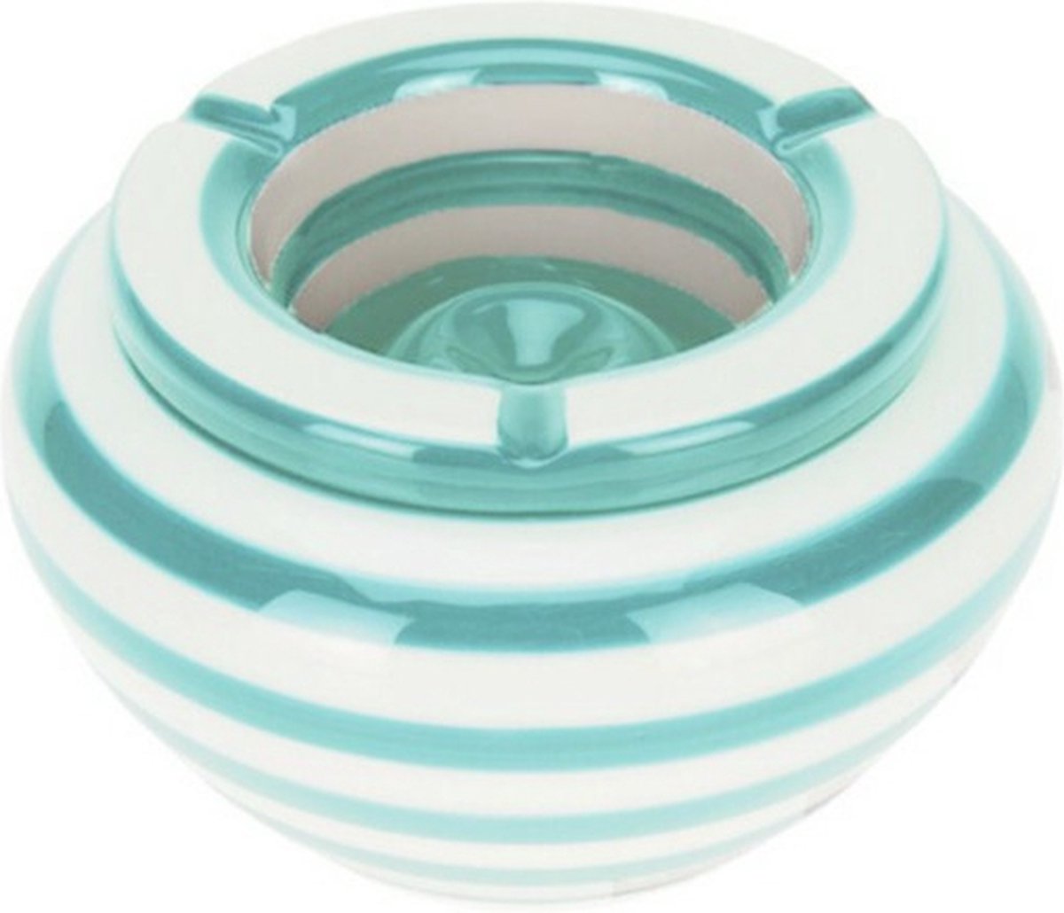 Goedkoopste Excellent Houseware Stormasbak gestreept - Lichtblauw/wit - Dia 14 cm - keramiek