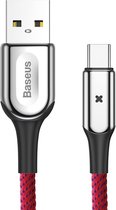 Baseus Polyester geweven kabel 5V / 3A USB A naar Type-C QC 3.0 Fast Data Sync-oplaadkabel met X-vorm indicatielampje, voor Galaxy, Huawei, Xiaomi, LG, HTC en andere slimme telefoons (rood)