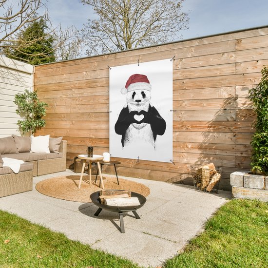 Affiche de jardin - Toile de jardin - Posters de jardin extérieur - Panda - Bonnet de Noel - Coeur - Amour - 90x120 cm - Jardin