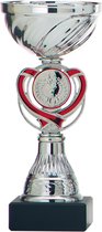 Trofee/prijs beker - zilver - rood hart - kunststof - 15 x 7 cm - sportprijs
