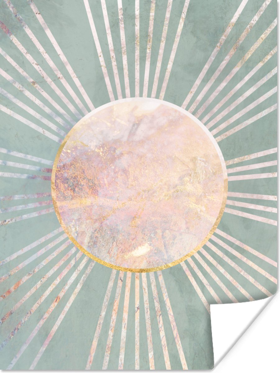 Poster Groen - Zon - Goud - Design - Luxe - 60x80 cm