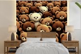 Behang - Fotobehang Teddybeer - Knuffel - Bruin - Beer - Jongens - Meisjes - Breedte 300 cm x hoogte 300 cm