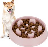 Relaxdays anti-schrokbak - eetbak voor honden - 600 ml - tegen schrokken - kunststof - roze