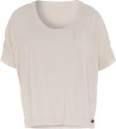 Knit Factory Senna Gebreide Dames Top - Trui met korte mouwen - Gebreide t-shirt - T-shirt - Shirt Gemaakt van 50% gerecyceld katoen - Ronde hals - Beige - 36/44