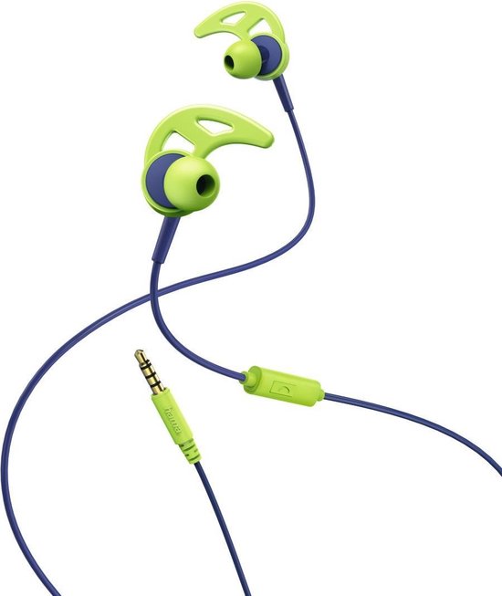 Hama Sport-koptelefoon "Action", in-ear, microfoon, ear-hook, blauw/groen |  bol.com