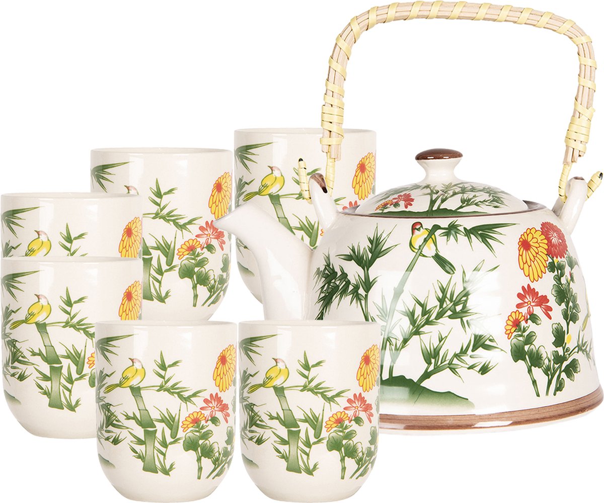 Service à Thé En Céramique Maneki Neko - 1 Théière + 2 Tasses - Design Voyage Et Maison - Cadeau Décoration