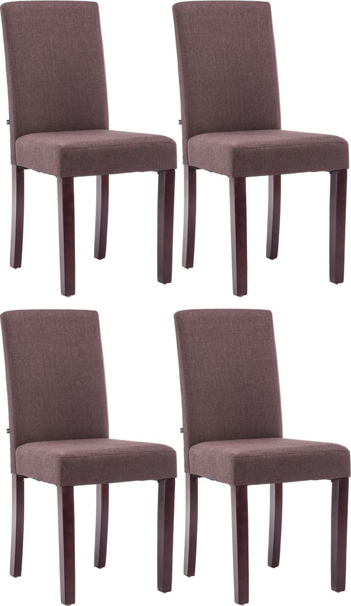 CLP Ina Set van 4 Eetkamerstoelen - Zonder armleuning - Hout - Stof - bruin cappuccino