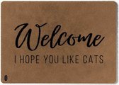 Mótif I hope you like cats - Lichtbruine wasbare deurmat met leuke tekst 60 cm x 85 cm - Deurmat binnen met print