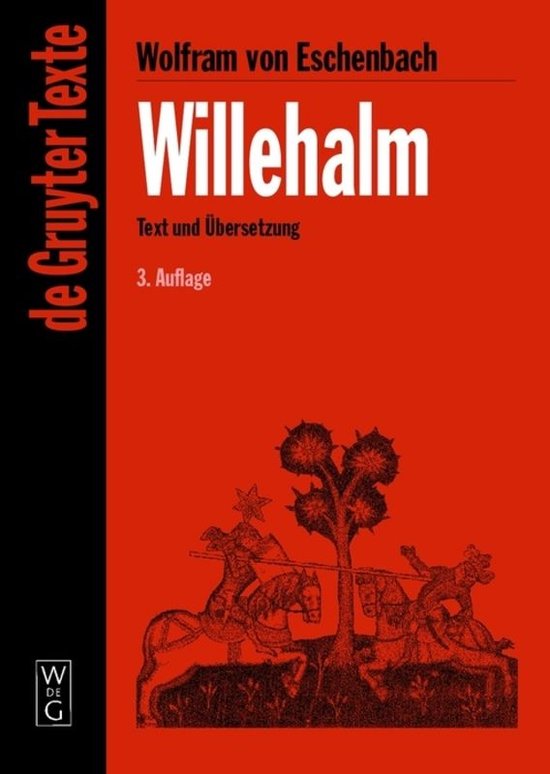 Livre 'Willehalm' de Wolfram von Eschenbach, texte et traduction, 3e édition. Rouge avec illustration noire de chevaliers.