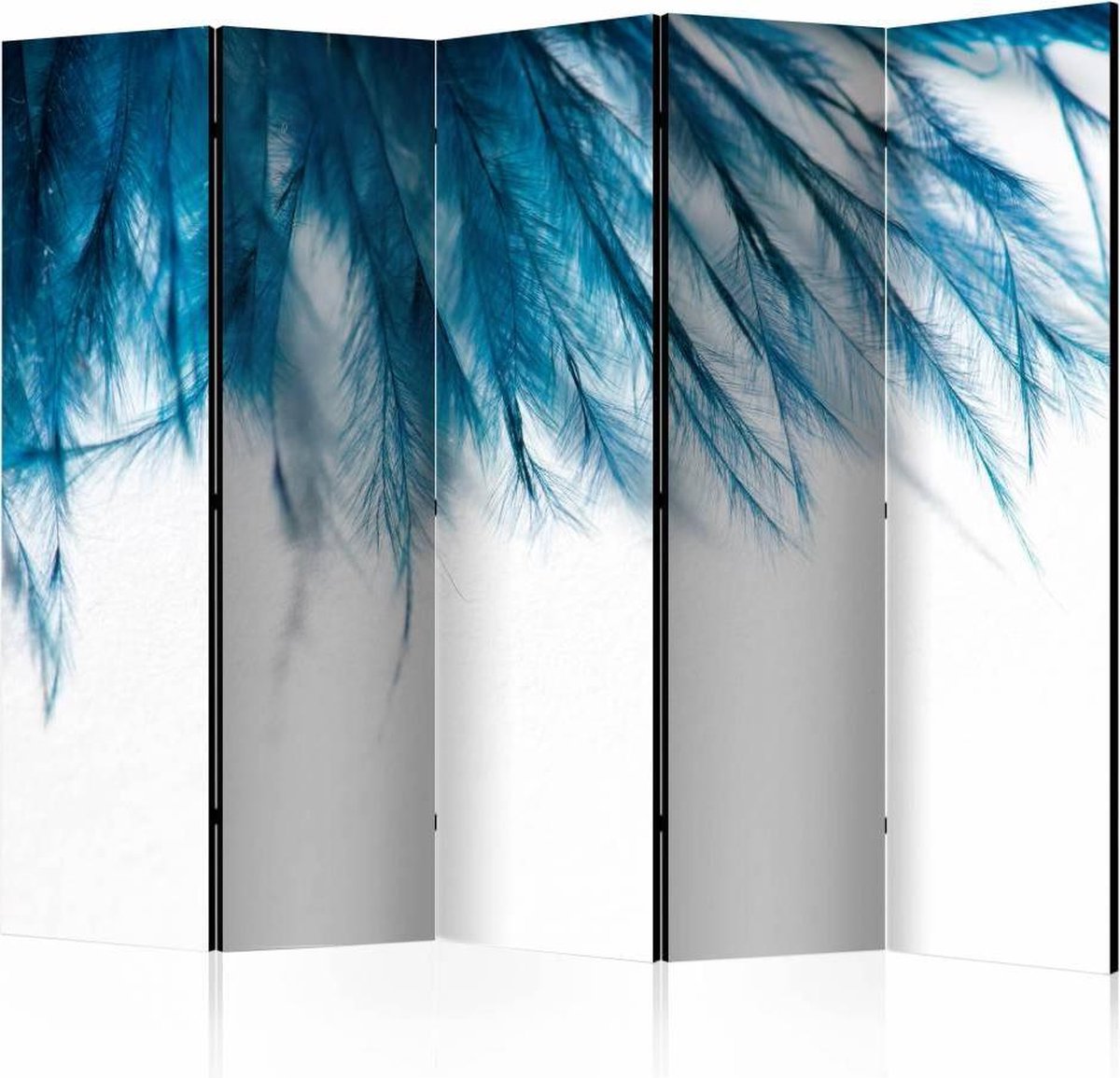 Vouwscherm / Kamerscherm - Blauwe veren 225x172cm , gemonteerd geleverd, dubbelzijdig geprint