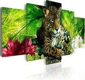 Schilderij - Jaguar tussen de bladeren , 5 luik