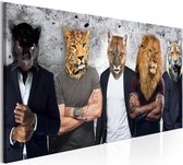 Schilderij - Mannen met wilde dieren hoofden