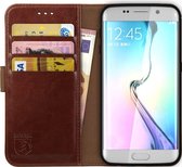 Rosso Element Book Case Wallet Hoesje Geschikt voor Samsung Galaxy S6 Edge | Portemonnee | 3 Pasjes | Magneetsluiting | Stand Functie | Bruin