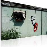 Schilderij - Banksy - Schommelen, 40x60cm , wanddecoratie , premium print op canvas