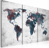 Schilderij - Wereldkaart - Continenten, 3luik , premium print op canvas