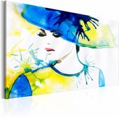 Schilderij - De Elegantie van de Lente, Blauw/Geel, premium print