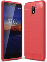 Nokia 3.1 Geborsteld TPU Hoesje Rood