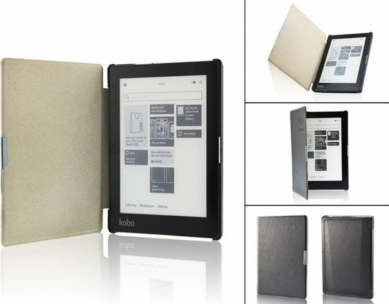 Luxe SlimFit Book Case voor de Kobo Aura 6 inch (1e!) met sleepfunctie, zwarte premium case