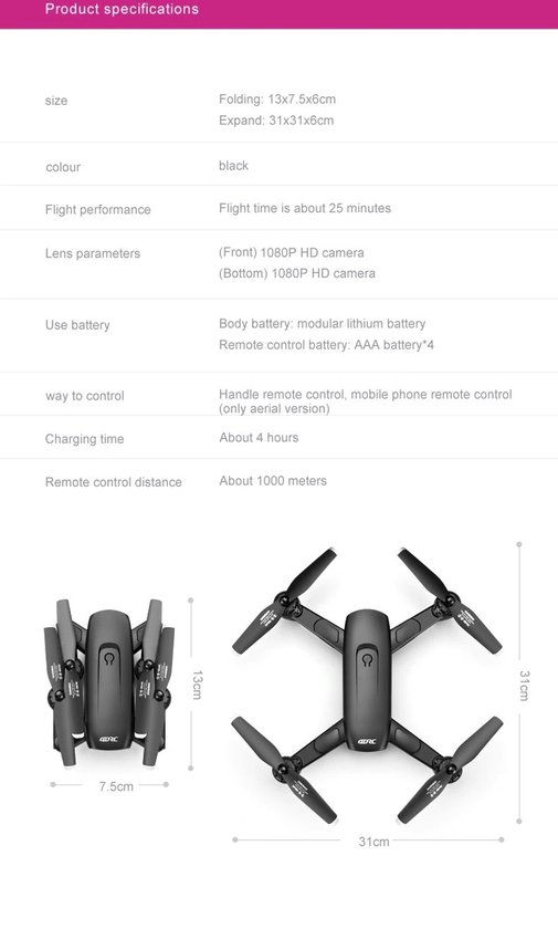 LUXWALLET SG Starter - 30Km/h - HD Camera - 1.3 Megapixel 960P - Geen vliegbewijs - FPV - Drone - Quadcopter - Beginner Drone - RC + 2x Accu