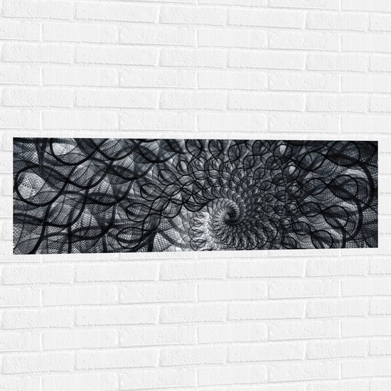 Muursticker - Cirkelvormig Patroon met Zwart, Wit en Grijs - 120x40 cm Foto op Muursticker