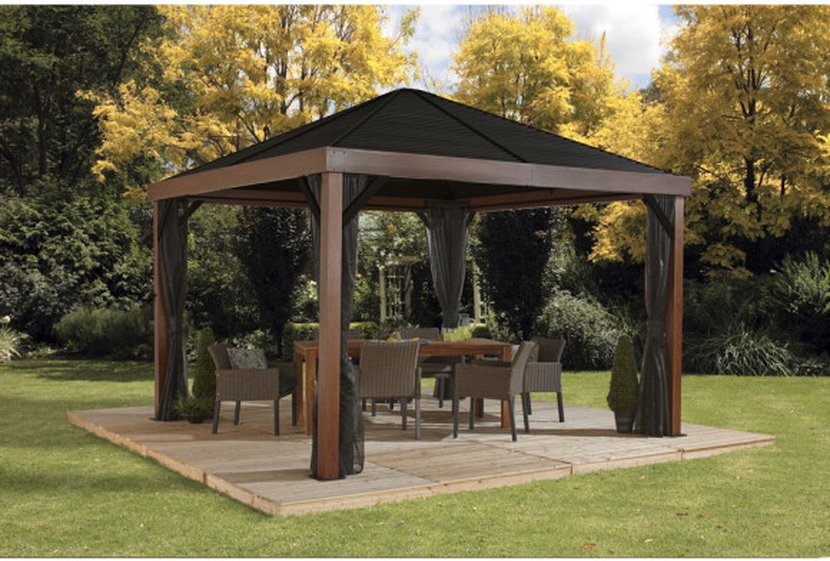 RONGQI Paviljoen 2 niveaus, reserveafdekking, pergola reserveluifel, pergola dakdeken, pergola dekbed, 310 g/m², 3 x 3 m, zwart
