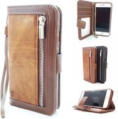 iPhone 7 Plus/8 Plus Bruine Wallet / Book Case / Boekhoesje/ Telefoonhoesje / Hoesje met pasjesflip en rits voor kleingeld