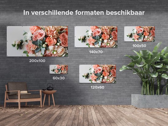 Gards Tuinposter Bloemen in Vaas - Boeket - 200x100 cm - Tuindoek - Tuindecoratie - Wanddecoratie buiten - Tuinschilderij
