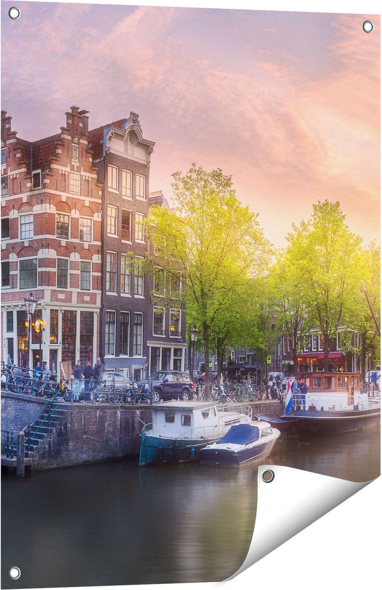 Gards Tuinposter Amsterdamse Grachten - 60x80 cm - Tuindoek - Tuindecoratie - Wanddecoratie buiten - Tuinschilderij Multikleur