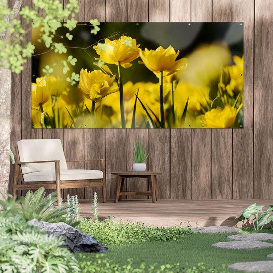Gards Affiche jardin Tulipes jaunes - Fleurs - 200x100 cm - Toile jardin - Décoration de jardin - Décoration murale extérieur - Tableau jardin
