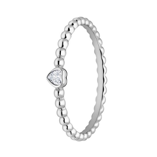 Lucardi Dames Zilveren ring bol hart zirkonia - Ring - 925 Zilver - Zilverkleurig - 18.5 / 58 mm