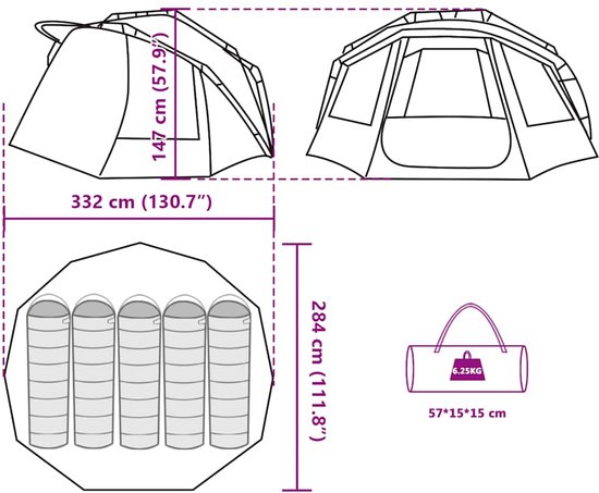vidaXL - Vistent - 5-persoons - waterdicht - olijfgroen van Vidaxl — afbeelding 3