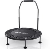 LiveTastic - Kleine Mini trampoline - Fitness - Met Beugel - in 5 Hoogtes Verstelbaar - Opvouwbaar - Indoor - Voor Volwassenen en Kinderen - Zwart - Doorsnee 101,5 × 120 cm