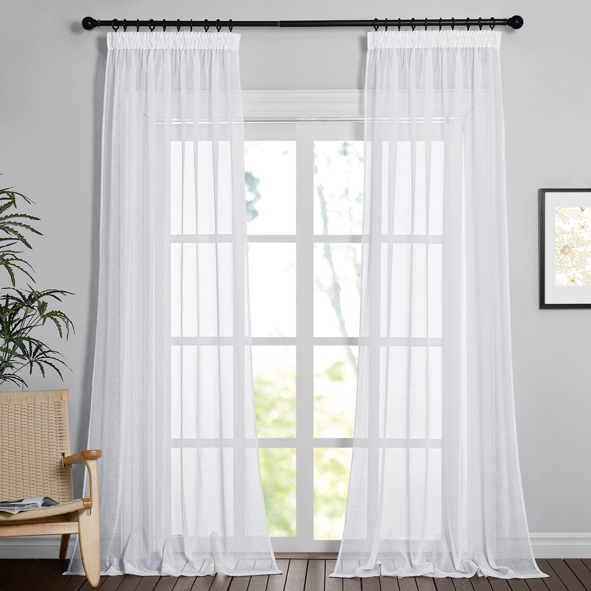 Ibenzoa Transparante Voile Gordijnen Set - 260x140 cm, Wit