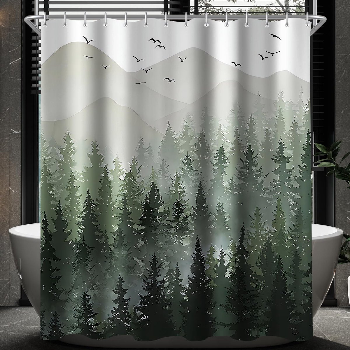 Ibenzoa® Douchegordijn 180 x 200 cm met Bospatronen en Antischimmel Bescherming