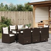 vidaXL - 9-delige - Tuinset - met - Eettafel - in - Bruin - Poly - Rattan