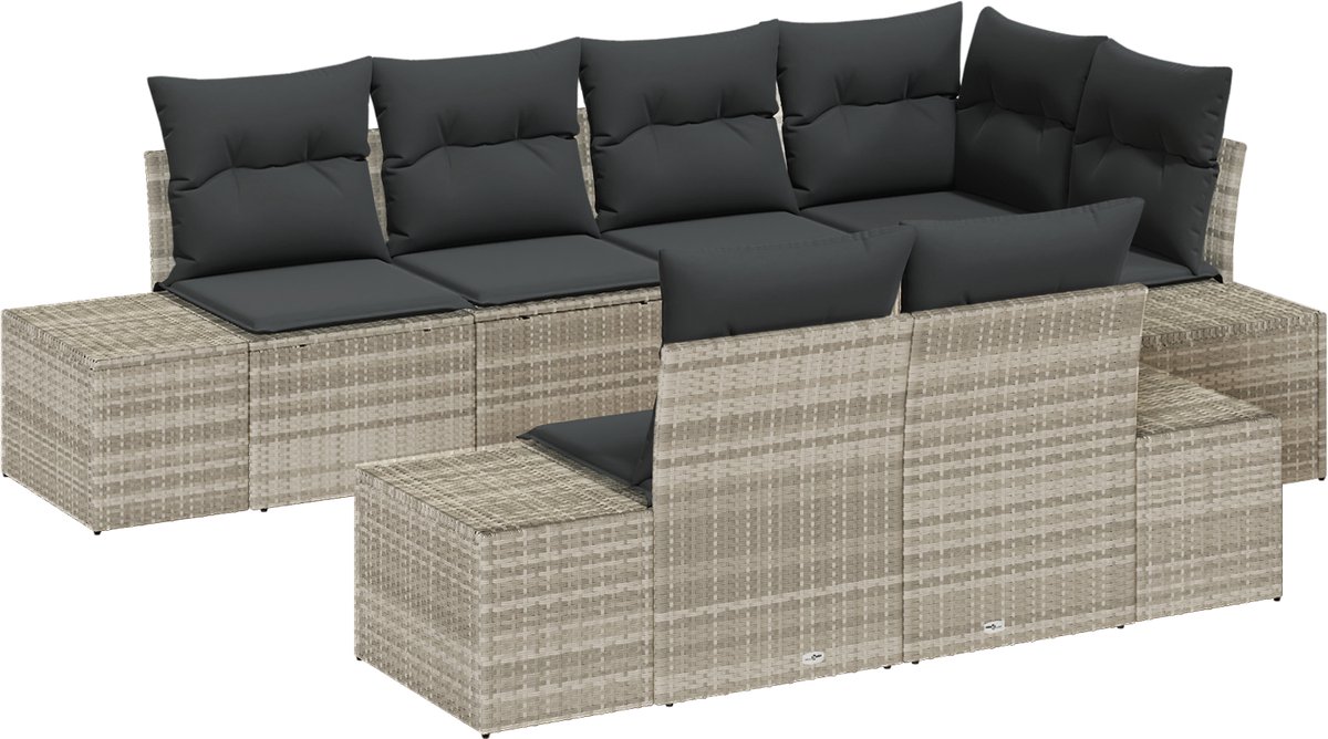 vidaXL - Tuinbank - Set - met - opslag - 7 - pcs - Lichtgrijs - poly - rattan