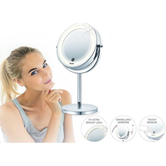 Beurer BS 55 Make up spiegel - Staand - LED verlichting rondom - Tweezijdig - 7x Vergroting - Touch sensor - Dimmer - Rond: doorsnede 13cm - 3 Jaar garantie - Beurer