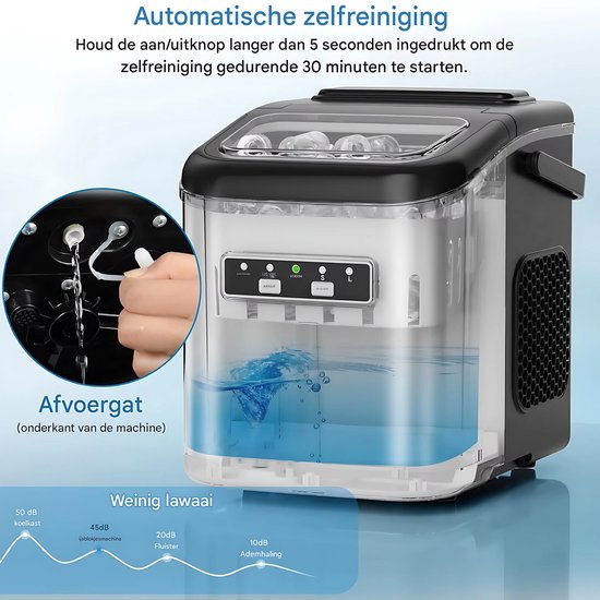 Ijsblokjesmachine - Ijsblokmakker - Ijsmachine - 2,0 Liter - 9 Blokjes in 6 Minuten - Zelfreinigende Elektrische Ijsmachine - Wit van Merkloos — afbeelding 5