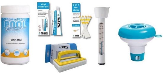 WAYS Zwembad Onderhoudspakket Medium Starter - Voor zwembaden van 2500 tot 25.000 liter - Basisset met pH-regelaars & Chloortabletten