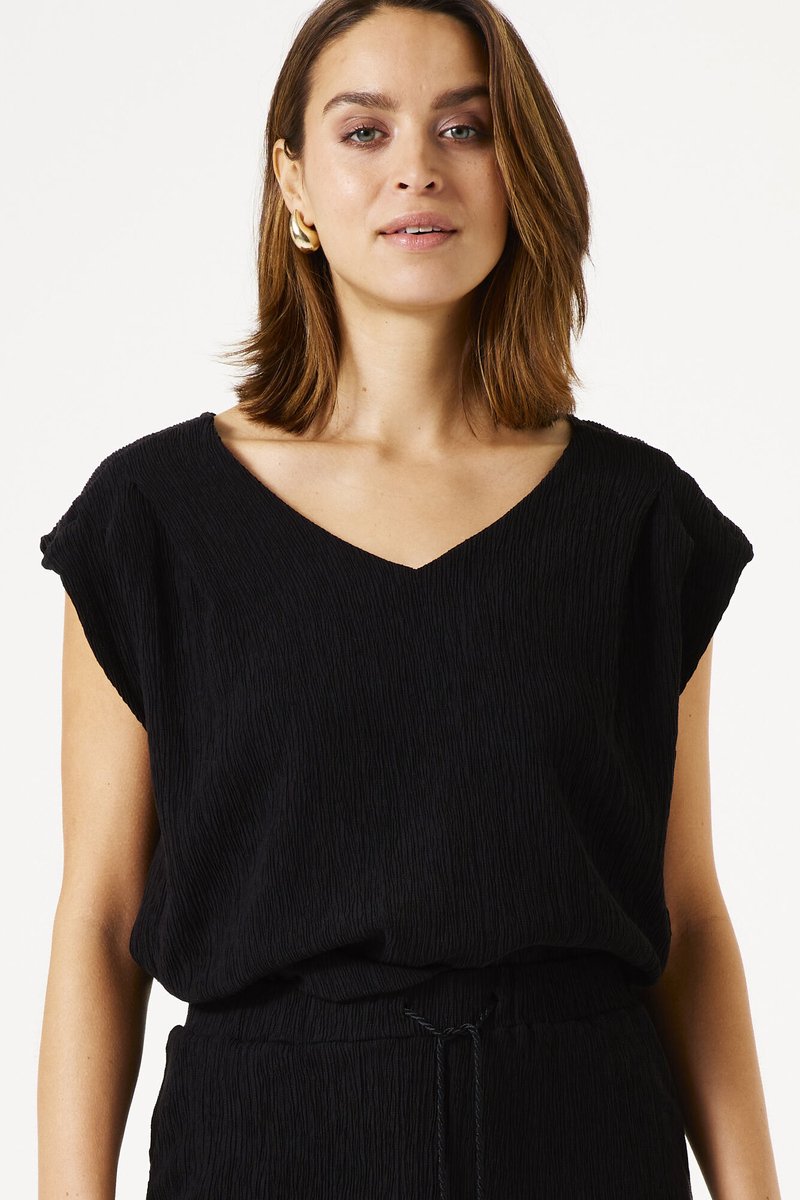 GARCIA Dames Effen T-shirt Zwart Korte mouw