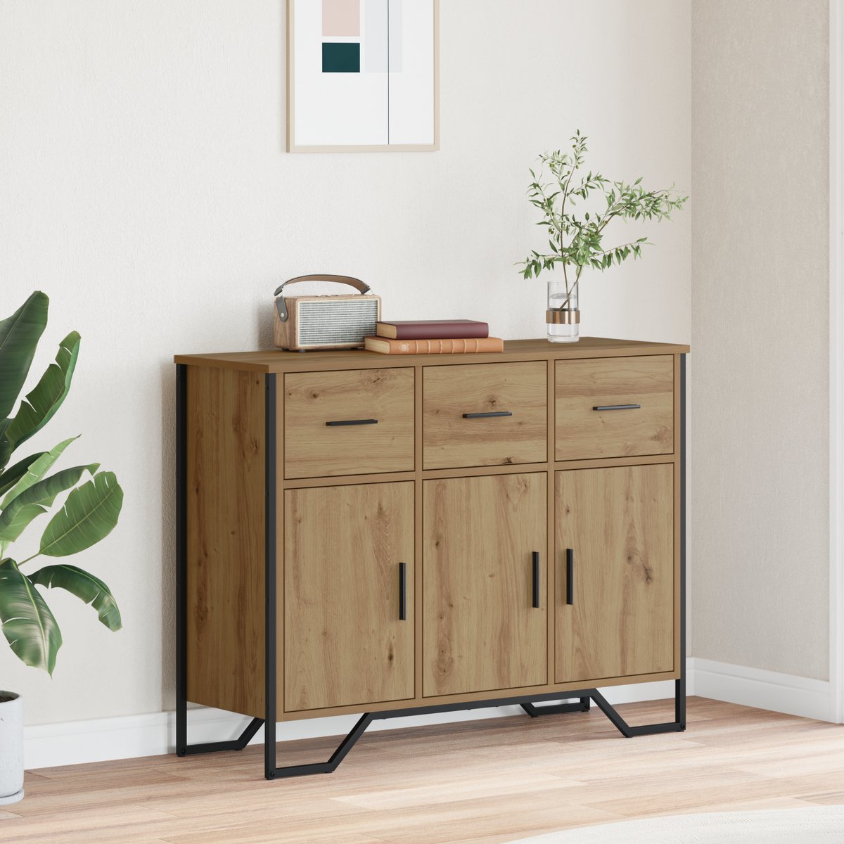 Redmer houten sideboard zwart eiken - 160 x 45 cm