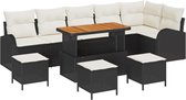 vidaXL - 10-delige - tuinset - met - kussens - - - zwart - poly - rattan - en - acacia
